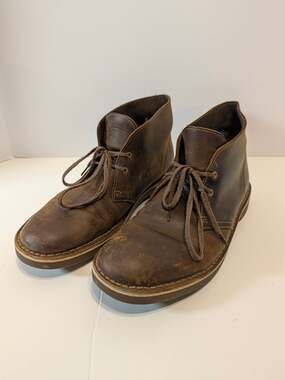 CLARKS Desert Chukka Boots Mens 10.5 Brown Leather Lace Up Ankle Casual Shoes